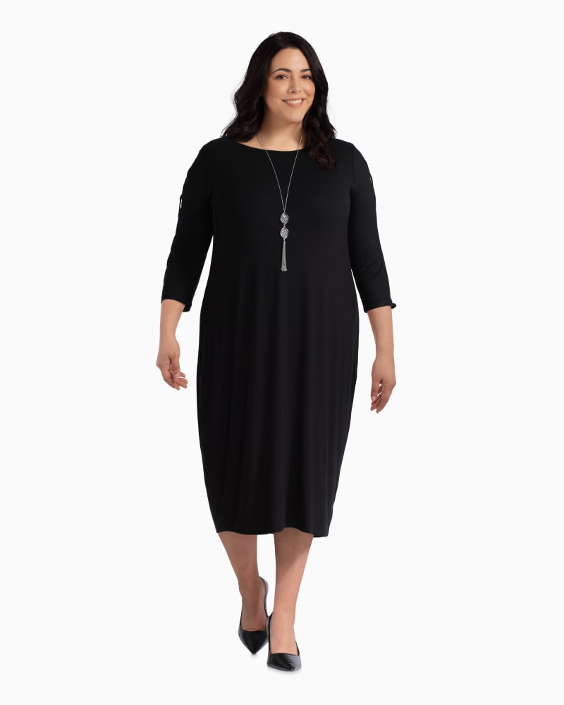 Plus size model with rectangle body shape wearing Anaheim Laced Sleeve Dress by Downing Studio | Dia&Co | dia_product_style_image_id:111063